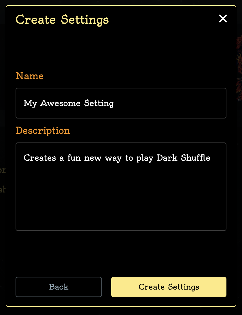 Create Settings
