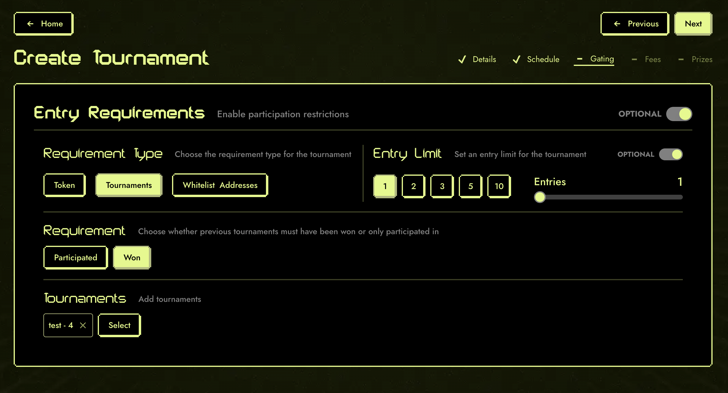 Tournament Entry Requirements