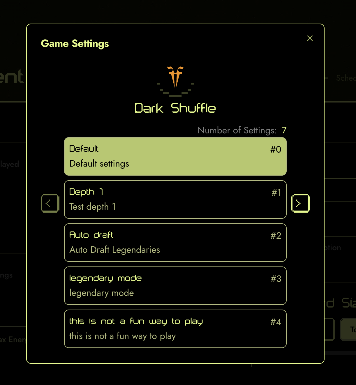 Game Settings Modal