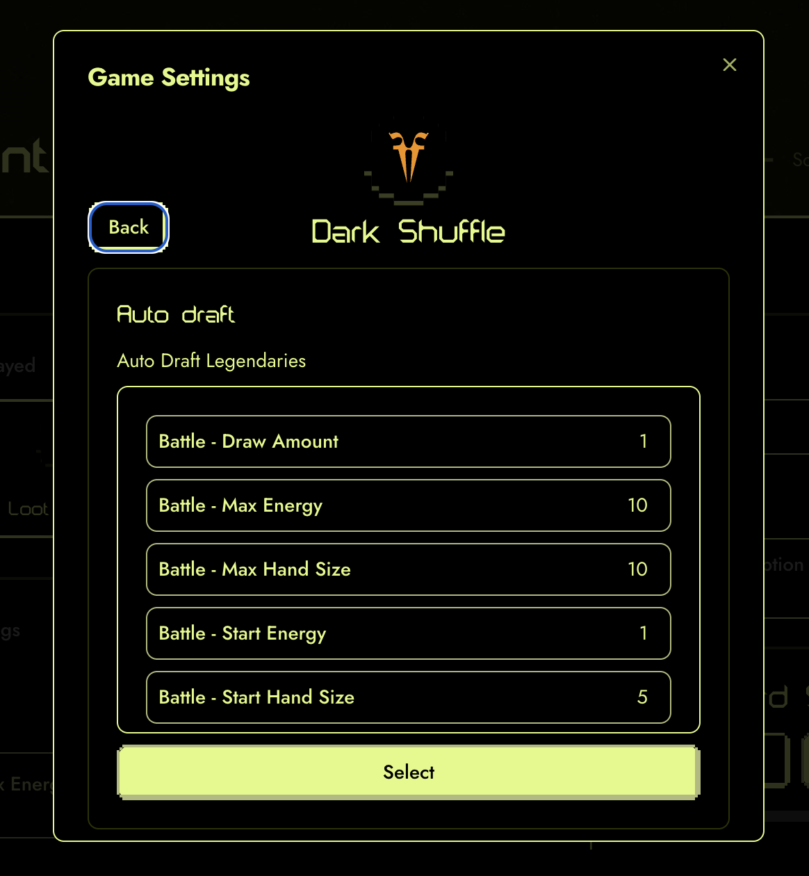 Game Settings View
